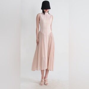 NWT Kelly Obi Cream Mockneck Pleated Dress